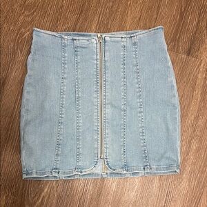We The Free Light Blue Denim Zip-Front Mini Skirt